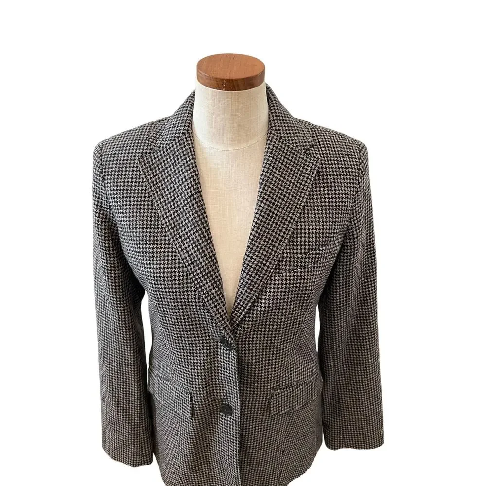 Eddie Bauer Tailored Blazer Black & Gray Houndstooth Print 6